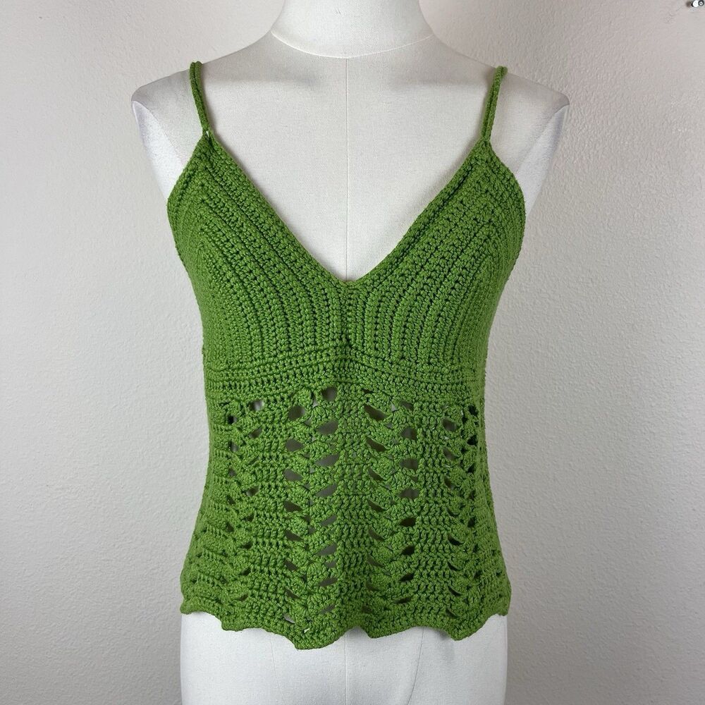 Handmade Top Womens Extra Small Crochet Tank Cropped Frog Fairy Boho Festival